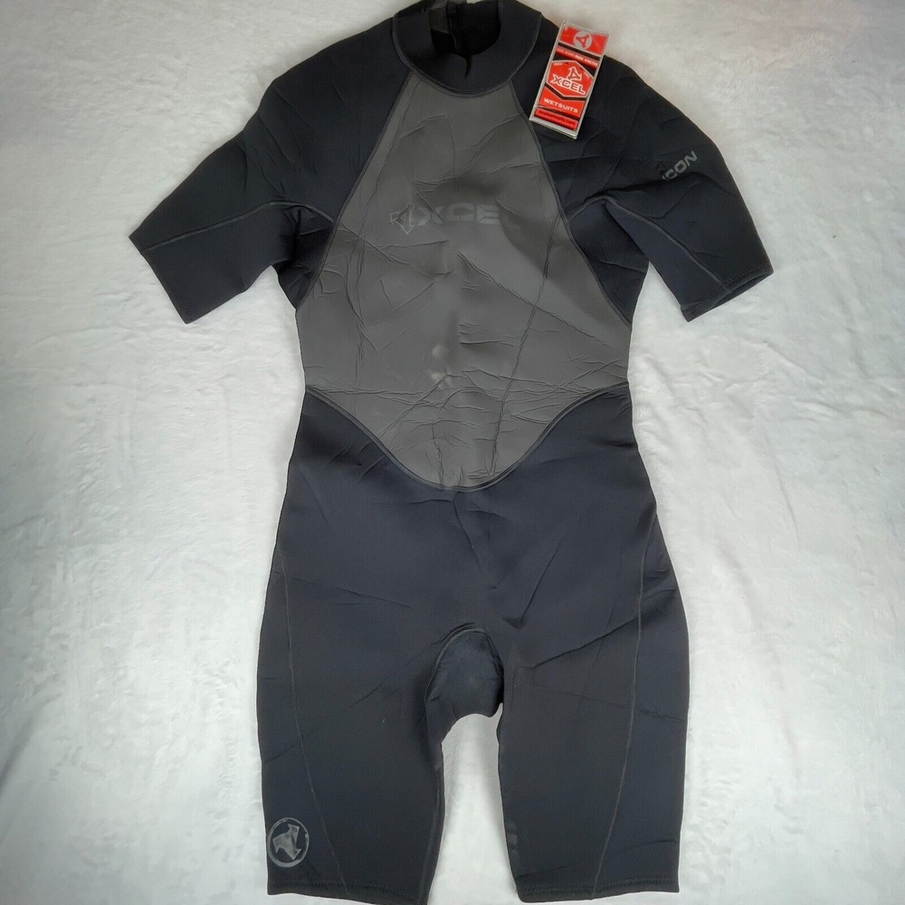 Xcel Wetsuit‎ Mens 2XL Gray Black Keep Warm Swimming Scuba Short Sleeve Back Zip